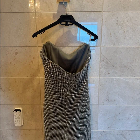 ZARA Metallic Silver Strapless Dress - Picture 5 of 11